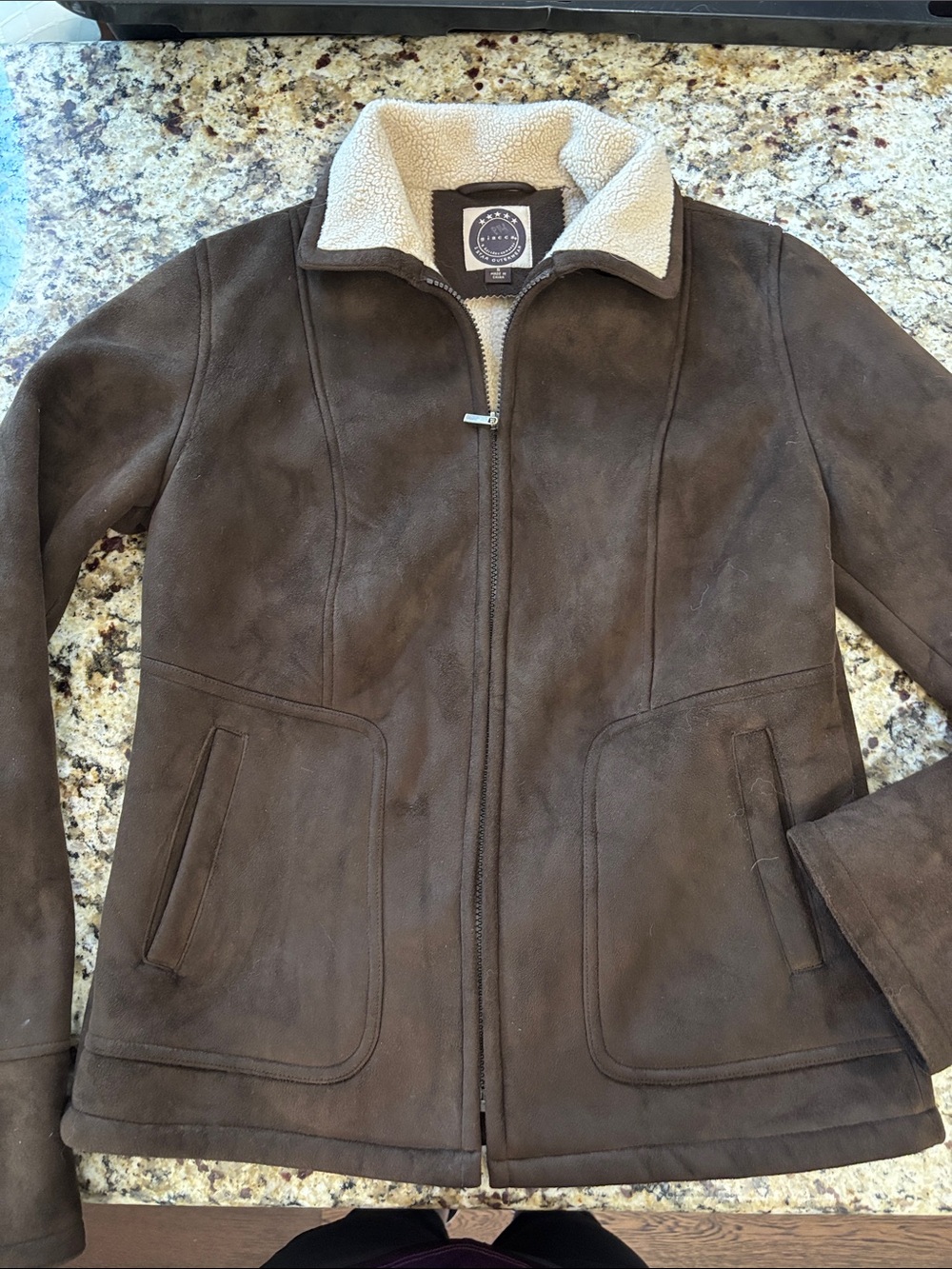giacca Brown Faux-Suede Teddy-Lined Zip Jacket